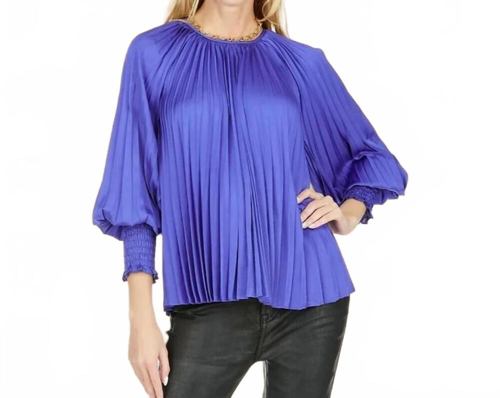 NEW JOY JOY pleated bishop sleeve top in royal